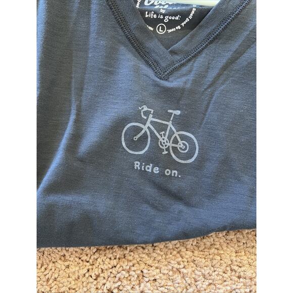 Good Move Life is Good Gray Vneck Performance Bike Cycling Graphic Tee Shirt L - Picture 3 of 6